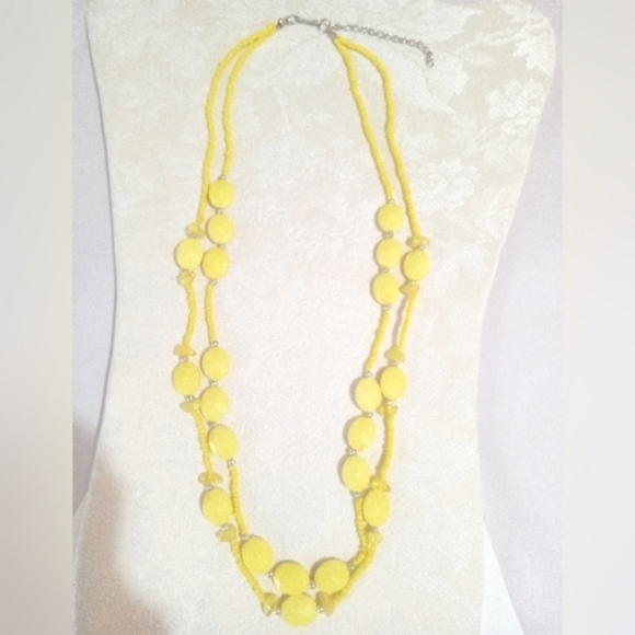Unbranded Jewelry - Fashion Necklace Yellow & Silver Beads w 2.5" Extension Chain 2 Stranded 22 Inch